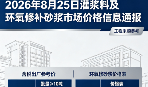 上思2026年8月25日灌浆料及环氧修补砂浆市场价格信息通报